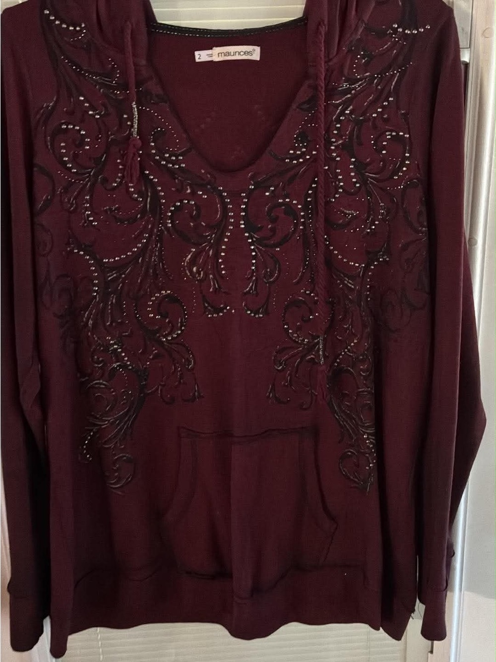 Maurices Maroon Embellished Hoodie Shirt